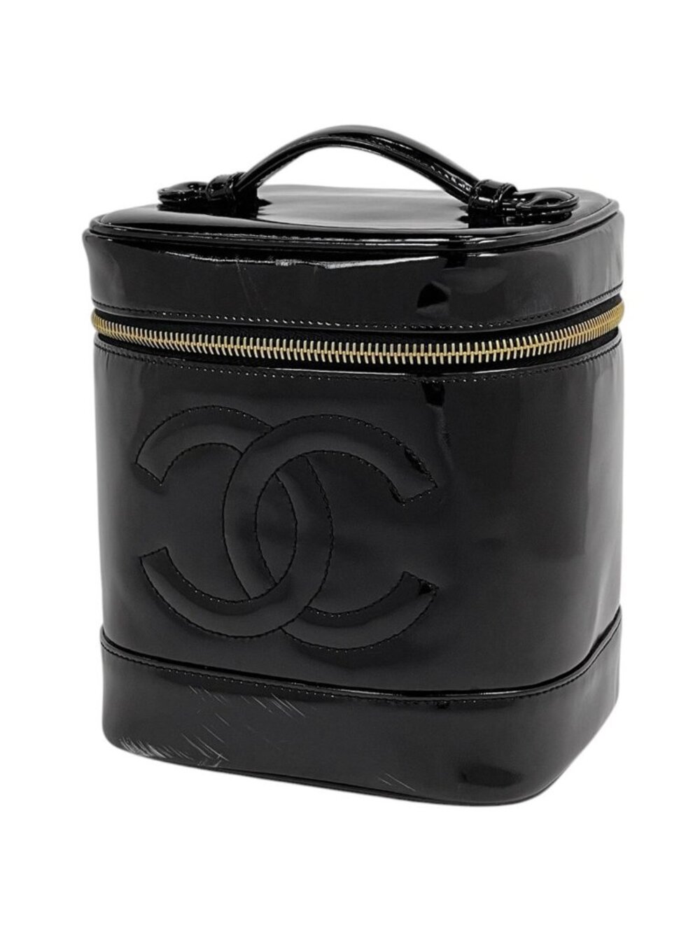 Chanel Makeup Pouch CC Logo Vanity Patent Leather Black